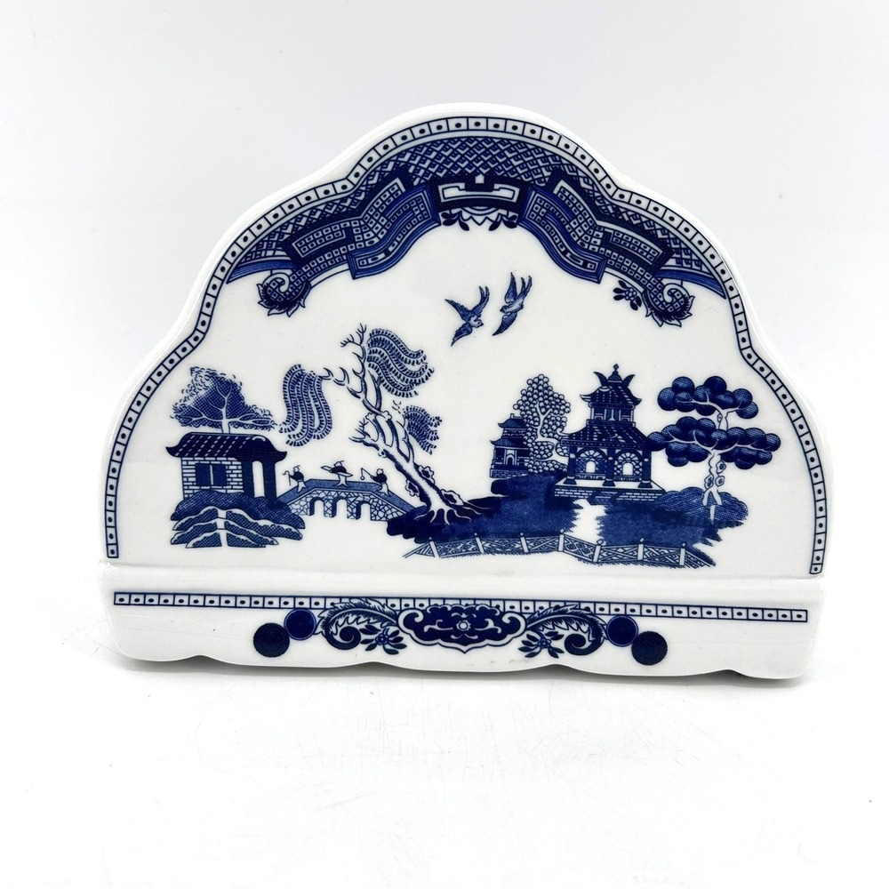 Johnson Bros Blue Willow Ceramic Napkin Holder Blue White Chinoiserie England
